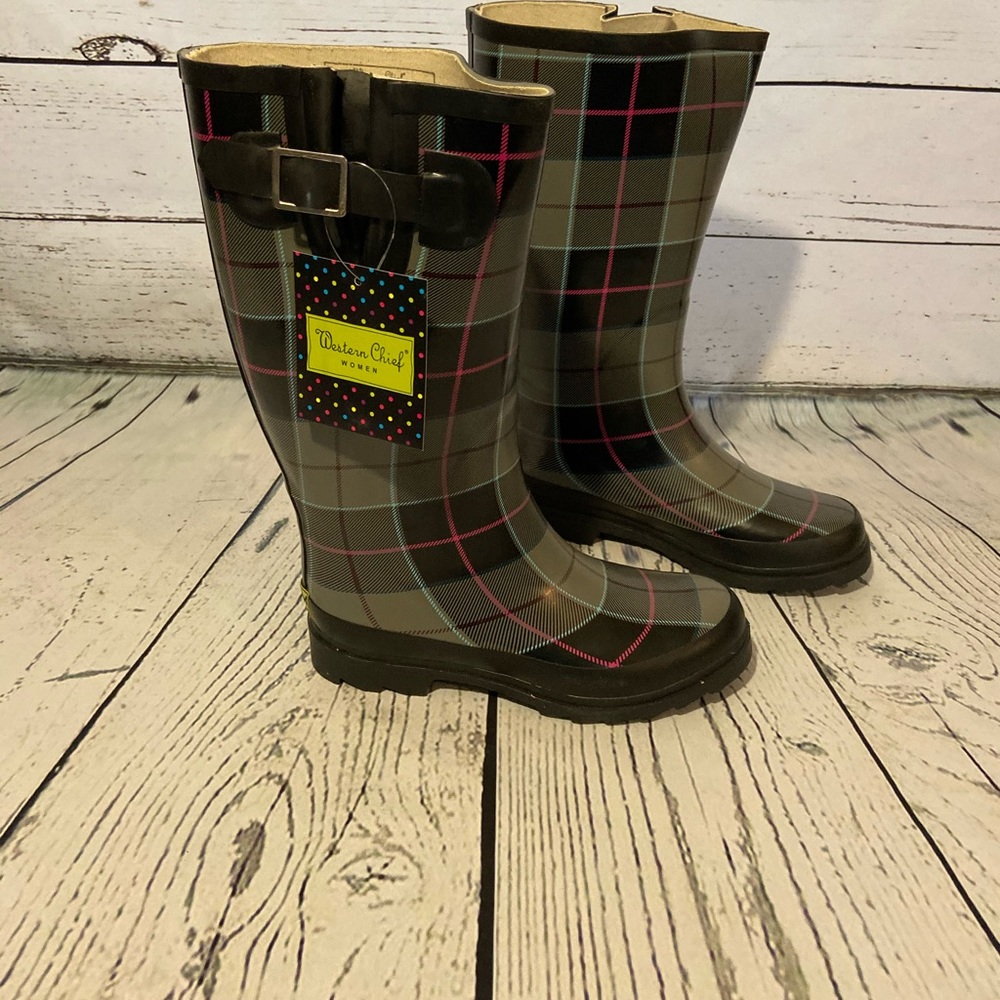 NEW Western Chief Seattle Plaid Rain Boots